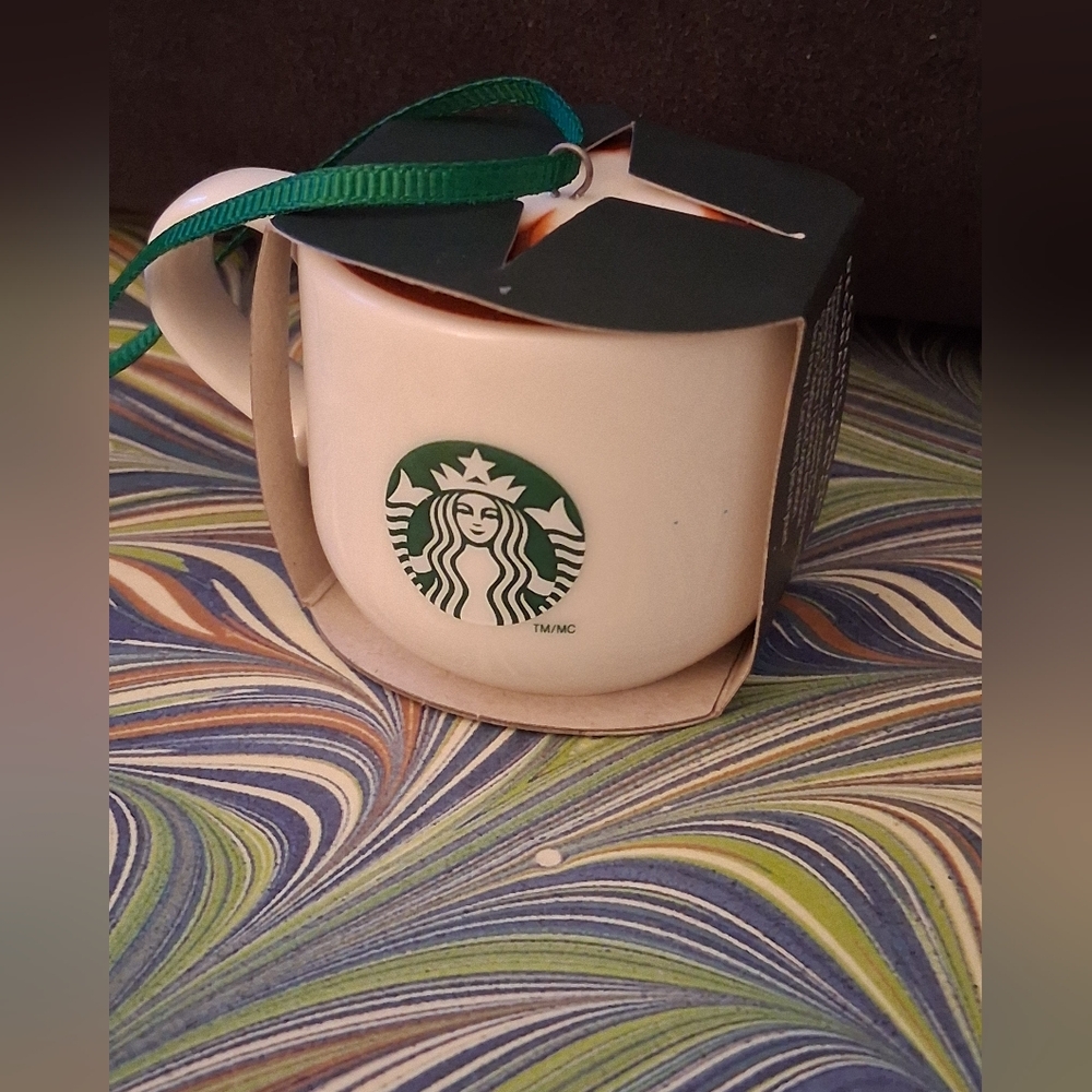 Starbucks Ceramic Cappucino Cup Heart-Shaped Foam Christmas Tree Ornament NWT - Picture 1 of 2